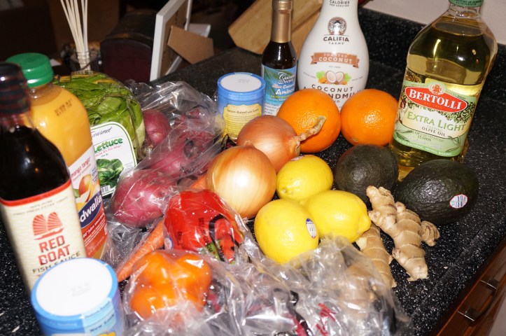 Shopping for Week 1 meal prep. Nary an ice cream pint or cookie in sight!